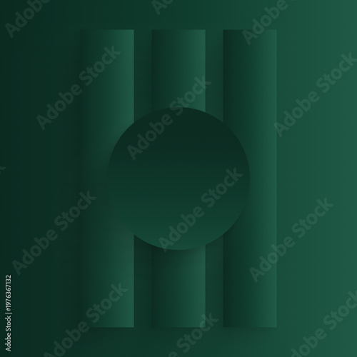 Abstract geometric dark green background with vertical lines and circle, minimalist gradient modern design, rhythmic composition, clean structured backdrop