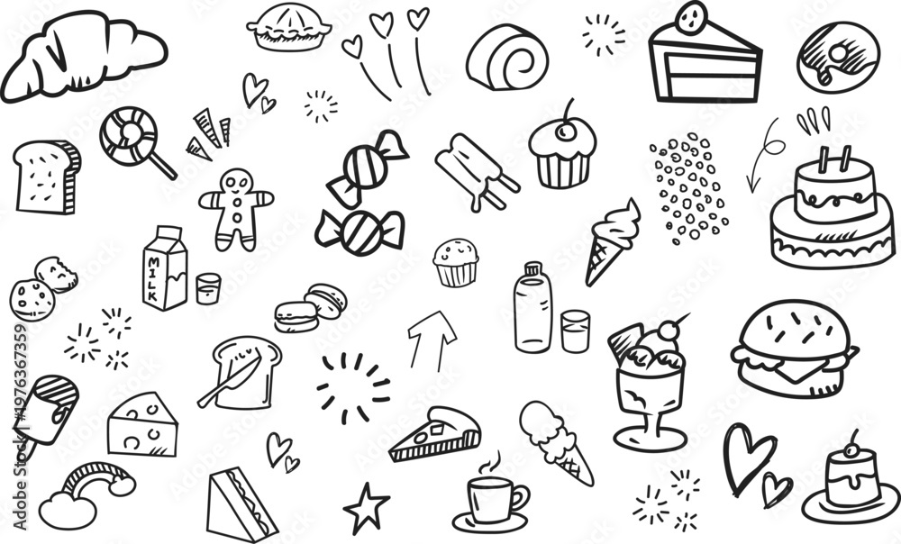 Fototapeta premium Sweets and Bakery Doodle Pattern