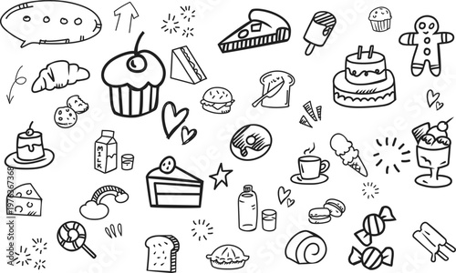 Sweets and Bakery Doodle Pattern