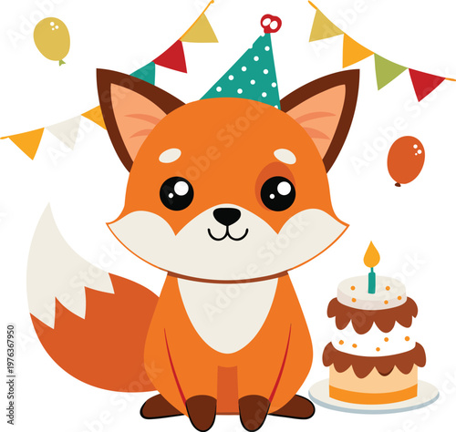 Adorable Foxy Friend Celebrating a Special Day with a Delectable Cake