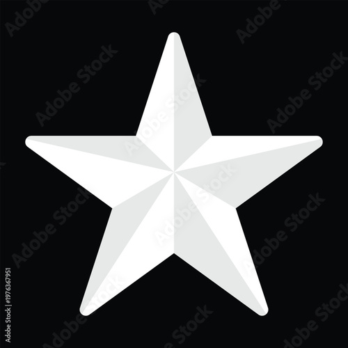 Bild auf Leinwand Single Large White Beveled Five Pointed Star with Faceted Design and Shaded Highlights for Achievement Awards and Ranking Isolated on Black Background