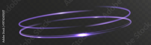 Light purple neon glowing elliptical rings isolated on transparent background futuristic energy orbit effect.
