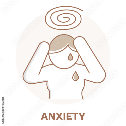 Worry Monoline Icon with Emotional Distress and Overthinking