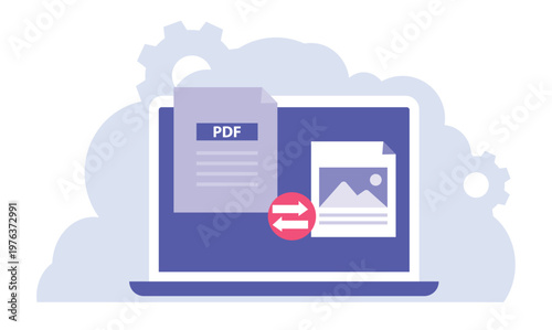Convert a PDF document into an image file, digital file transformation, illustration design concept