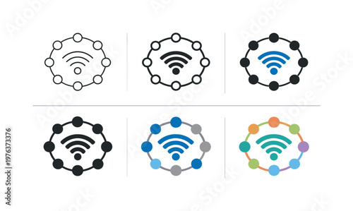 Online connectivity theme showing a central signal source with surrounding nodes forming a connected circle to suggest constant