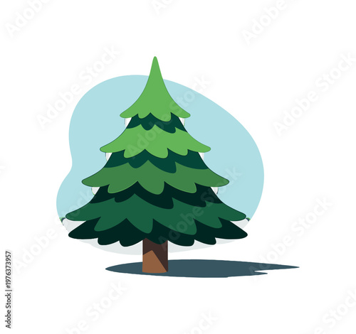 Compact pine tree silhouette shown in macro close-up perspective focusing on clean edges and proportions, positioned in the left