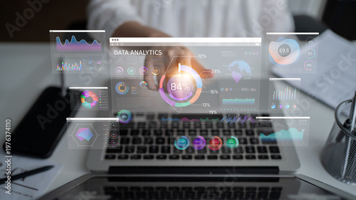 Tablou pe pânză Data Analytics Dashboard with Graphical Representations and User Interaction on