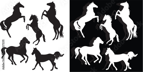 Dynamic Horse Silhouettes: A striking illustration showcasing the elegance and power of horses through dynamic silhouettes, ideal for design projects, adding a touch of grace.