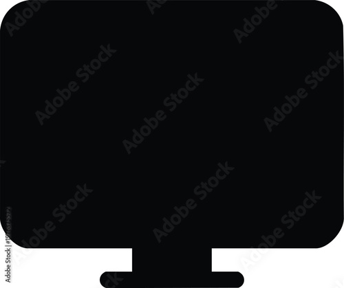Black silhouette of a computer monitor on white background screen