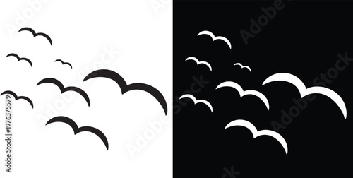 Soaring Silhouette: A flock of birds takes flight against a contrasting backdrop, symbolizing freedom and aspiration.