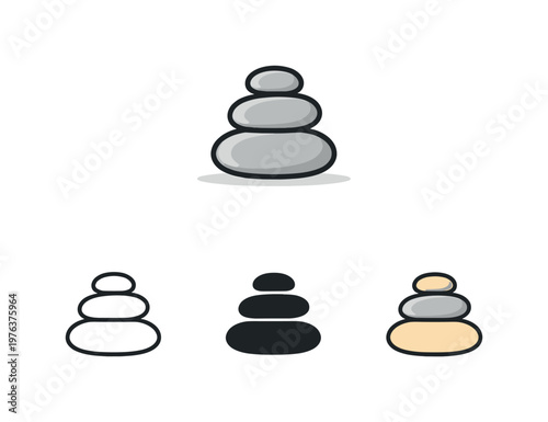 Visual balance metaphor conveyed by a smooth oval stone stacked form simplified into one centered zen pebble shape standing alone