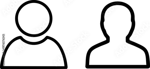Minimalist user profile icons, black outline human avatar symbols, simple person head and shoulders vector set for web interface design