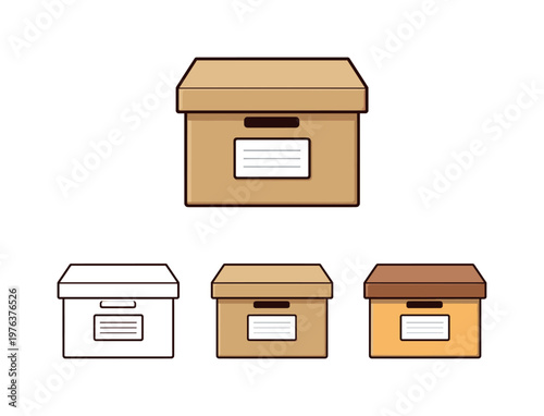 Archive Box Styles. Administrative resolution scene portrayed as a secure archive box with lid and label slot viewed straight on