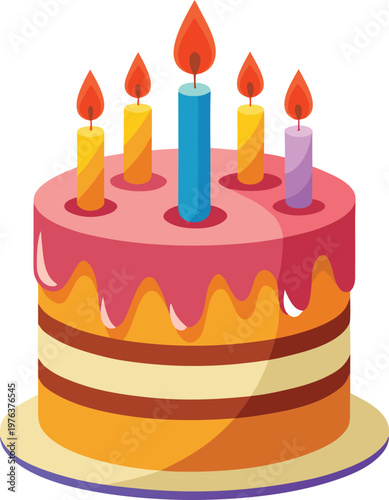 Birthday Cake with Colorful Wax Candles