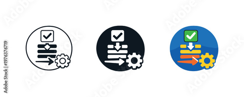 Efficiency outcome depicted by a refined task sequence badge illustrating ordered steps joined by arrows to communicate optimized