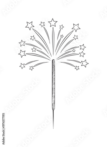 Hand drawn of a sparkler with starburst fireworks stars celebration festive