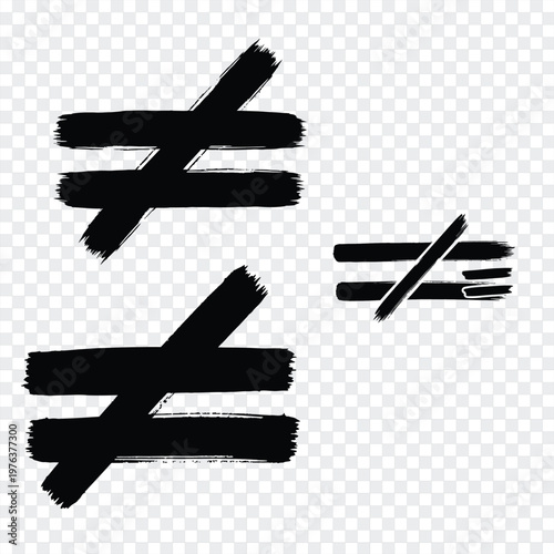 A collection of hand drawn not equal to mathematical symbols rendered in black brush stroke style