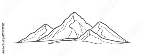 Stylized line of multiple mountain peaks in dark gray range silhouette