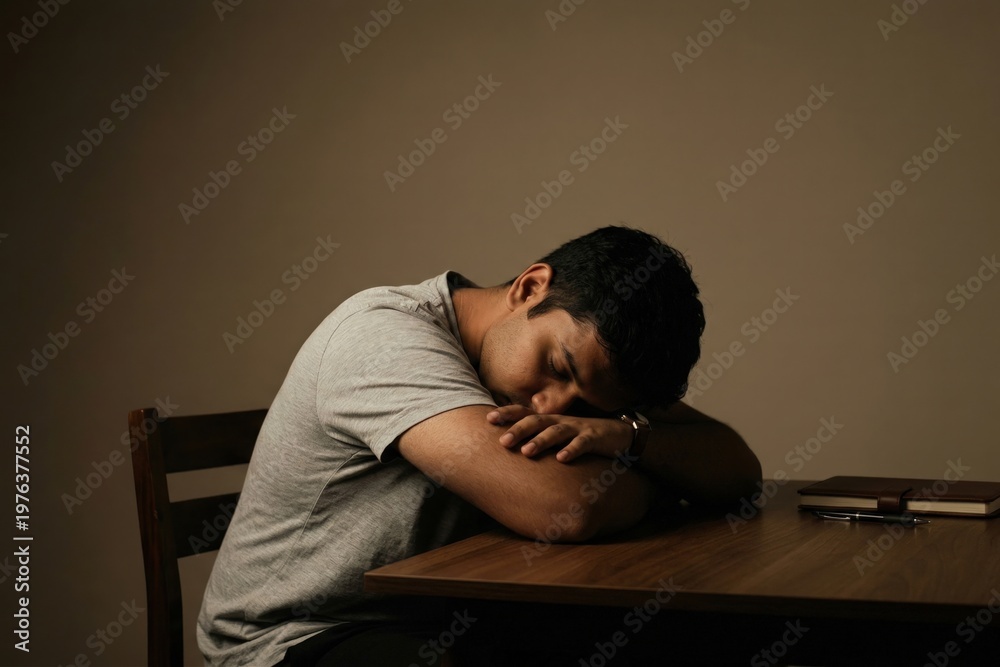 Obraz premium Student Burnout Study Fatigue Indian Young Man Concept