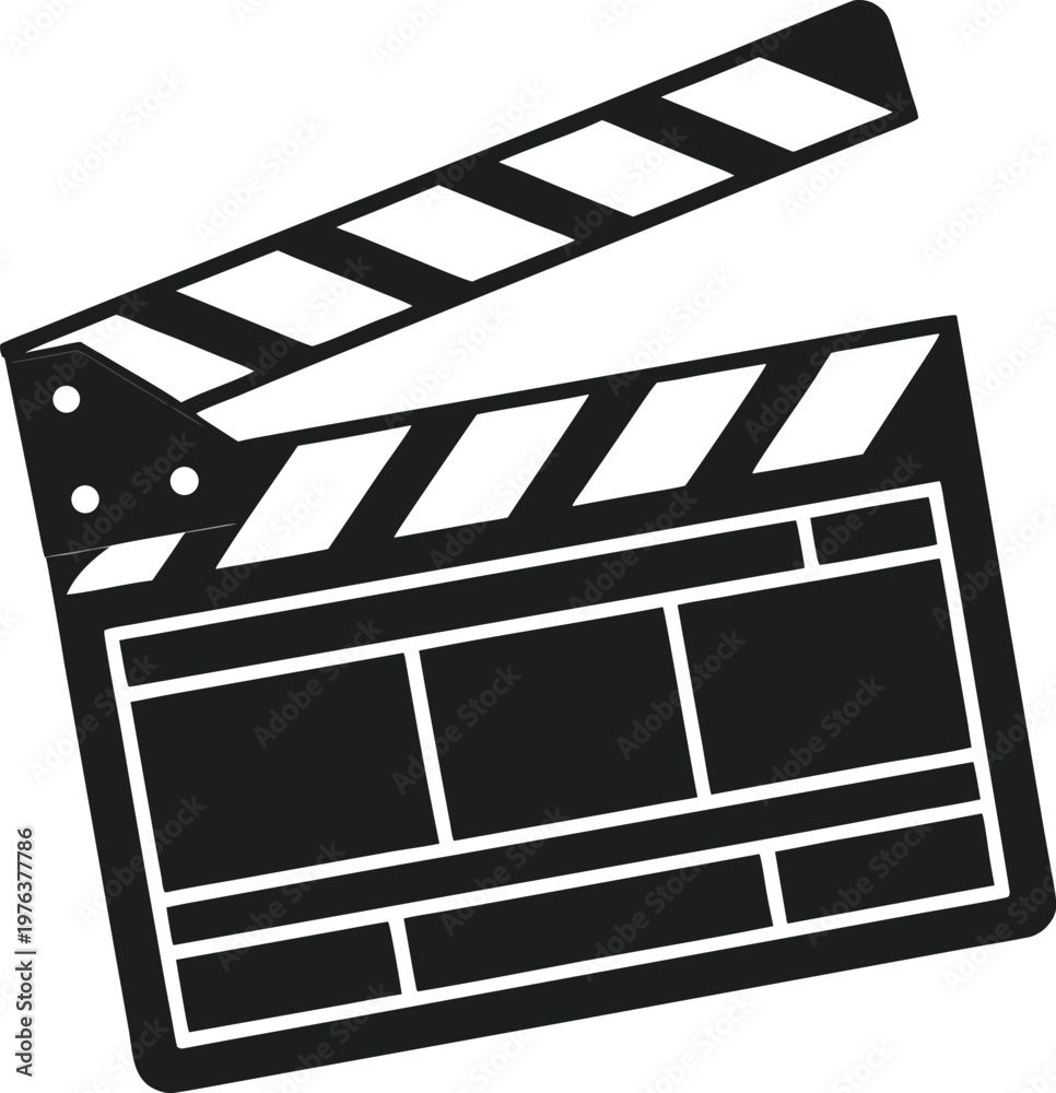 Fototapeta premium Film clapperboard, movie clapper, cinema clapboard, video production slate, black and white icon