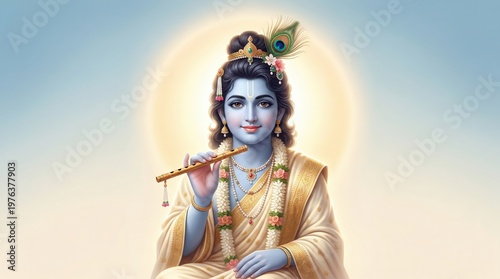Krishna Divine Flute Glow Peaceful Devotional Background