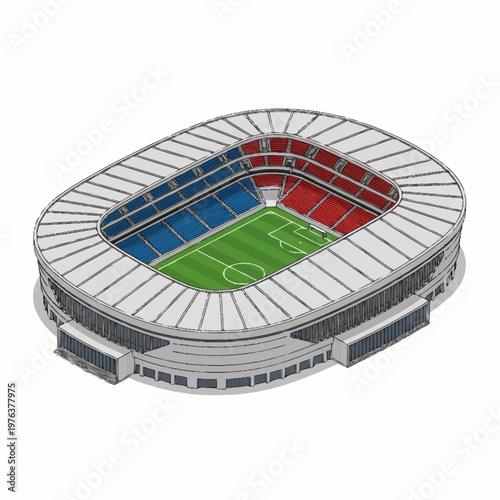 Large Soccer Stadium with Green Field.