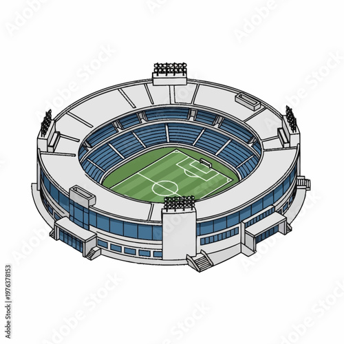 Large Soccer Stadium With Blue Seats.