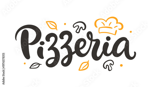 Pizzeria logo hand written lettering isolated