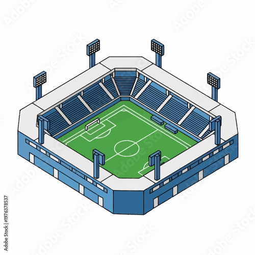 Soccer Stadium with Blue Seats.
