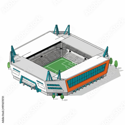 Stadium with green football field inside.