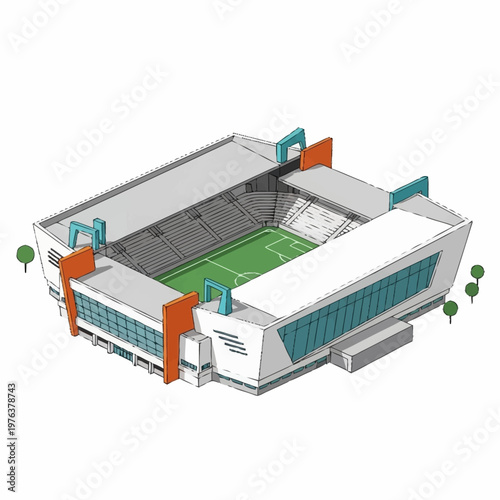 Isometric view of a sports stadium.