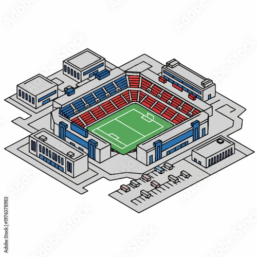 Stadium with Football Field and Seating.