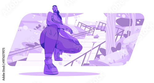 After training relaxation fit female athlete resting on stone stairs