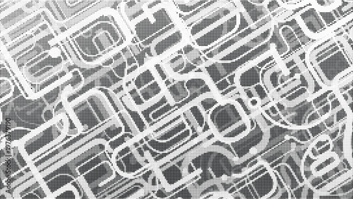 Intricate monochrome maze of connected lines and dots creating a visually complex and abstract network pattern for backgrounds.