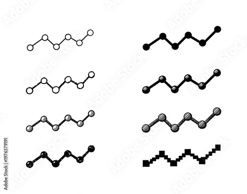 Minimal analytics line chart with zigzag path and circular data markers, illustrating fluctuating values over time | Create ONE