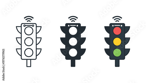 autonomous transit ecosystem context identical smart traffic light icons appear arranged left to right with consistent vertical