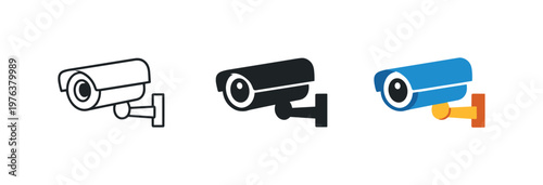 automated residential environment context identical security camera icons appear arranged left to right with consistent lens