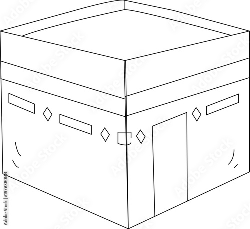 Islamic Kaaba line art vector, holy Kaaba building illustration for coloring book, religious Mecca landmark icon, minimalist spiritual architecture