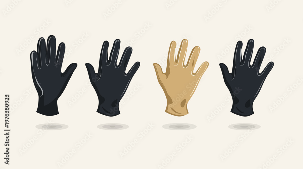 Fototapeta premium Illustration of four hands in different colors and materials, casting subtle shadows