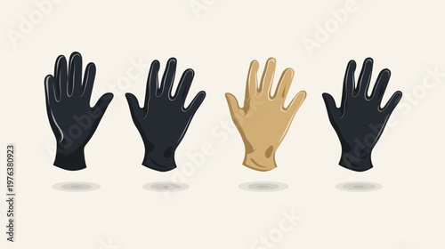Illustration of four hands in different colors and materials, casting subtle shadows