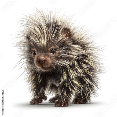 A cute porcupine stands still, showcasing its spiky appearance