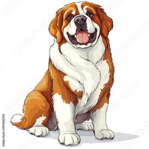 A friendly cartoon Saint Bernard dog with an excited expression