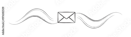 Hand drawn envelope with wavy lines representing communication mail message letter