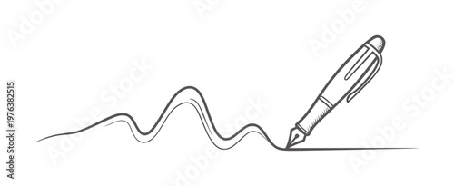 Hand drawn fountain pen creating a wavy ink line writing wave