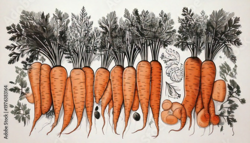 Freshly Harvested Carrots With Green Tops Still Attached.