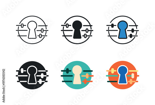 Data Protection Iconography. Visual metaphor for user data protection oversight depicted as a keyhole shape paired with adjustable