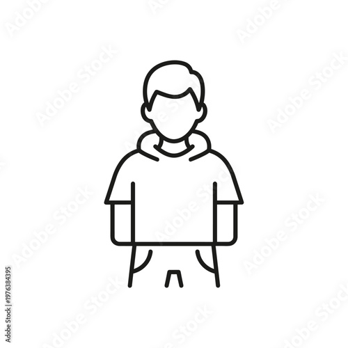 Minimalist boy avatar line icon, young male character in hoodie vector illustration, simple outline person profile for web design