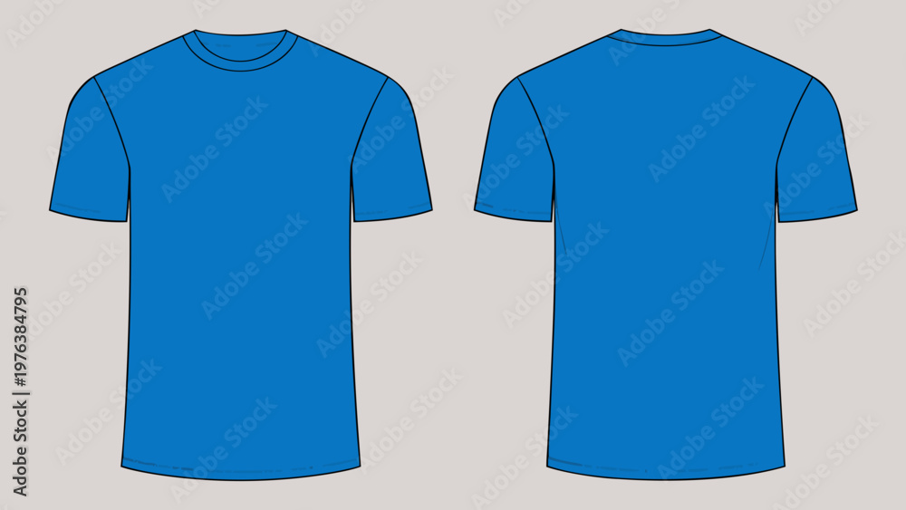 Naklejka premium Blue Basic T-Shirt Front and Back View Vector Template Plain Casual Tee Design