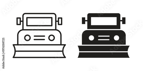 Snowplow icon silhouette. Editable stroke. Line vector illustration design