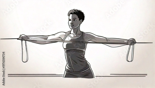 Woman exercising with resistance bands for fitness.